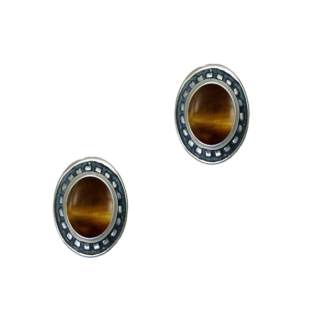 Sterling Silver Tiger Eye Post Stud Earrings